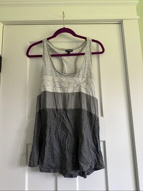 Express Gray Lace-Trim Colorblock Racerback Tank Top